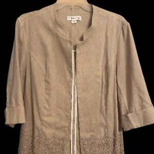 Coldwater Creek Linen Blend Lace Trim Open Front Blazer